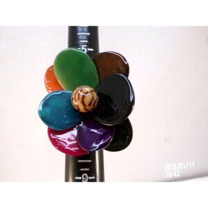 Colorful Hand Carved Tagua Nut Flower Statement Ring Size 7 - New